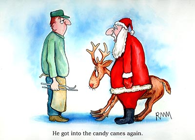 Rudolph is Foundered - He got into the candy canes again. Package of 10 Cards